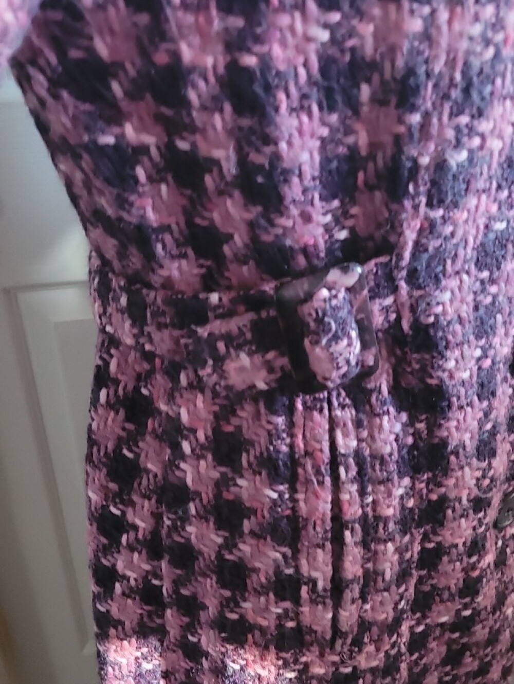 Guess Pink and PURPLE Houndstooth RABBIT Fur Trim Pea Coat SIZE M 45% WOOL - Picture 7 of 15